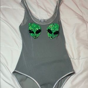 Sheer glitter alien bodysuit